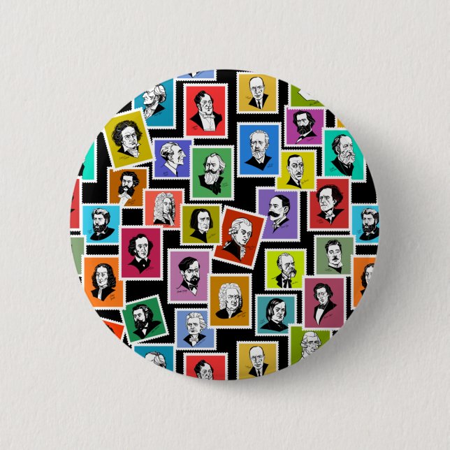 Pattern with portraits of the greatest composers 2 inch round button (Front)