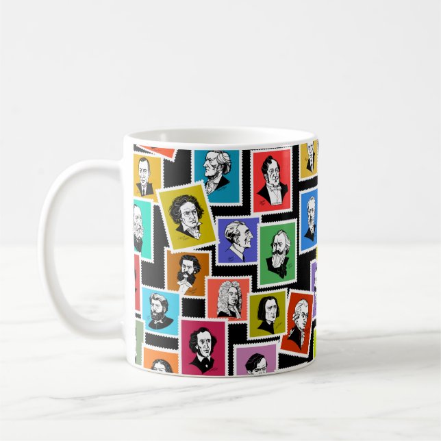 Pattern with portraits of the greatest composers coffee mug (Left)