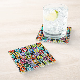 Pattern with portraits of the greatest composers glass coaster