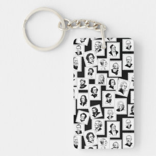 Pattern with portraits of the greatest composers keychain