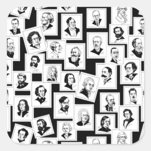 Pattern with portraits of the greatest composers square sticker