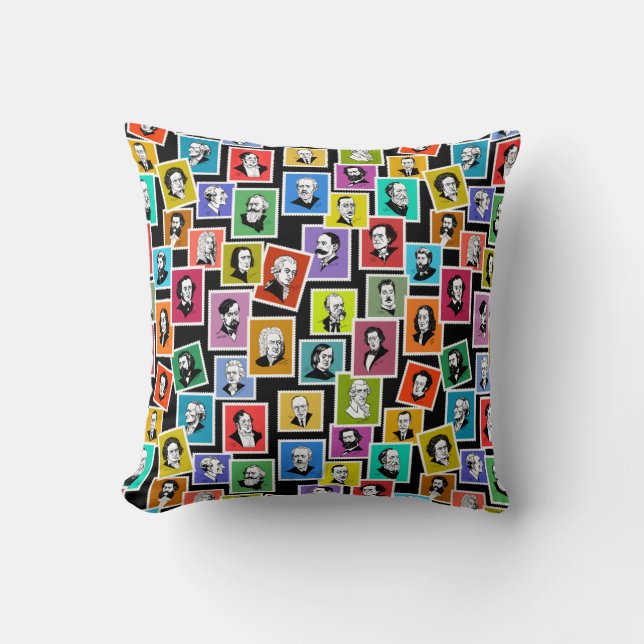 Pattern with portraits of the greatest composers throw pillow (Front)