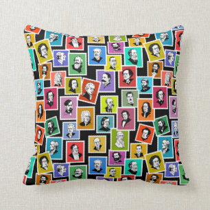 Pattern with portraits of the greatest composers throw pillow