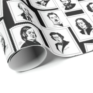 Pattern with portraits of the greatest composers wrapping paper
