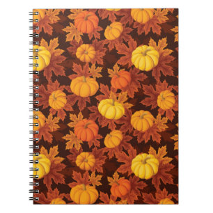 Pattern with pumpkins and autumn maple notebook
