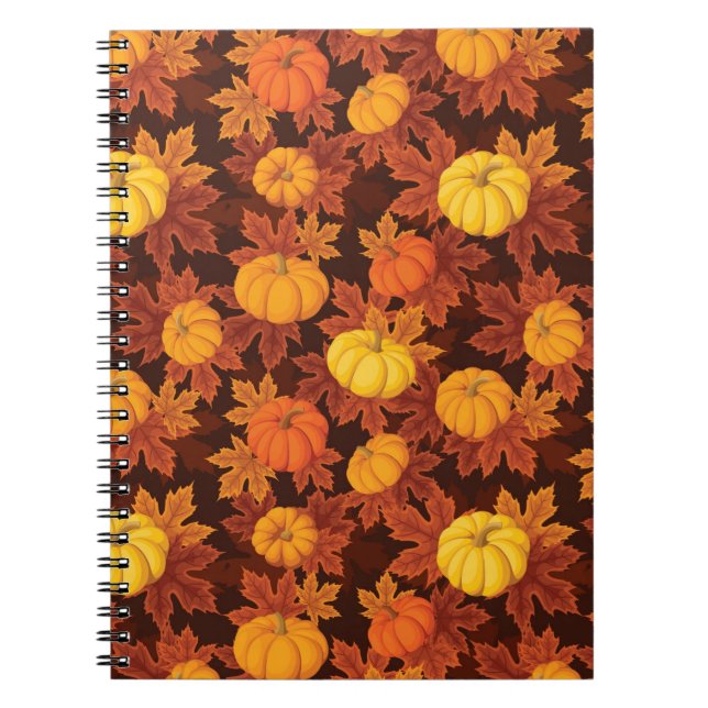 Pattern with pumpkins and autumn maple notebook (Front)