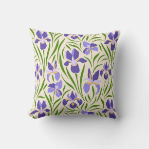 Pattern with purple irises and green leaves throw pillow