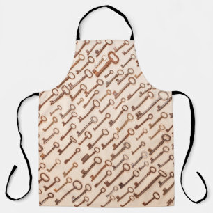 Pattern with real vintage victorian keys on kraft  apron