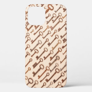 Pattern with real vintage victorian keys on kraft  iPhone 12 case
