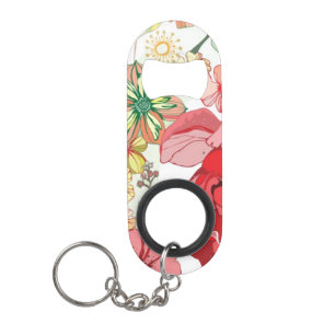 Pattern with red flowers mini bottle opener