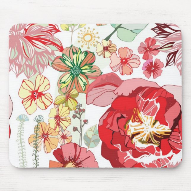 Pattern with red flowers mouse pad (Front)