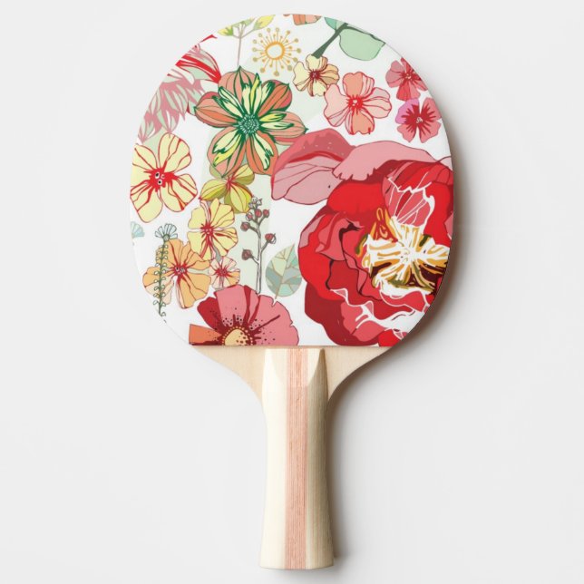 Pattern with red flowers ping pong paddle (Front)