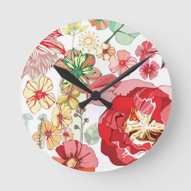 Pattern with red flowers round clock (Front)