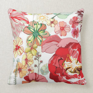 Pattern with red flowers throw pillow