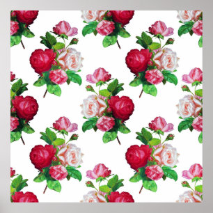 Pattern with Red, White and Pink Roses, Poster