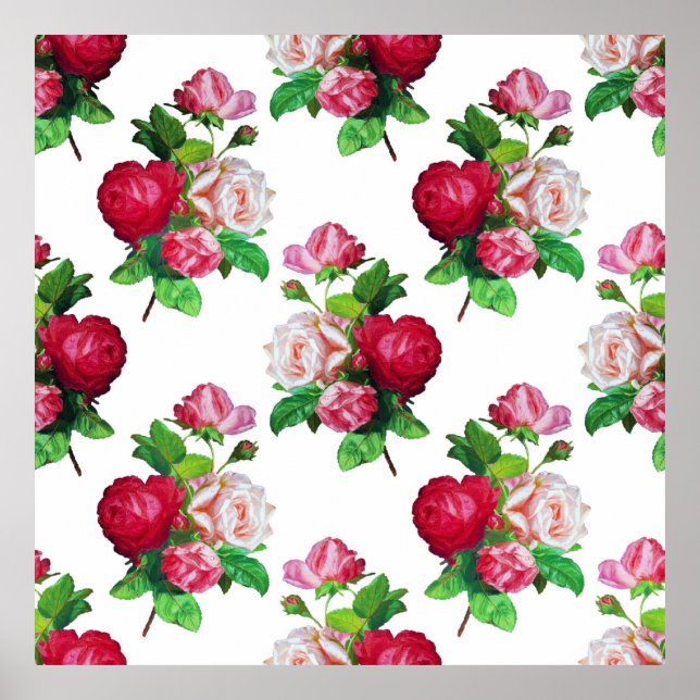 Pattern with Red, White and Pink Roses, Poster (Front)