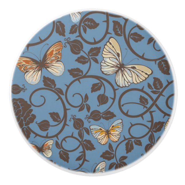 pattern with roses and butterfly ceramic knob (Front)