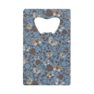 pattern with roses and butterfly credit card bottle opener