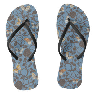 pattern with roses and butterfly flip flops
