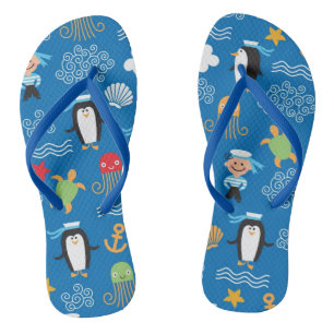 pattern with sea theme flip flops