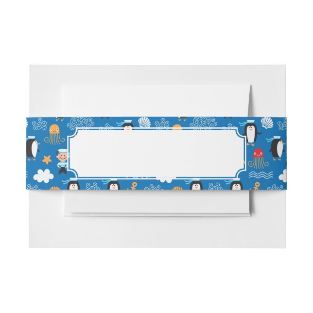 pattern with sea theme invitation belly band (Front Example)