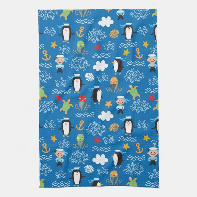 pattern with sea theme kitchen towel (Vertical)