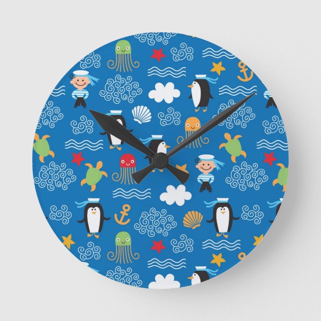 pattern with sea theme round clock (Front)