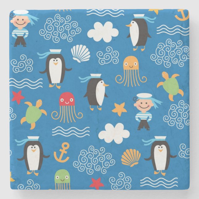 pattern with sea theme stone coaster (Front)