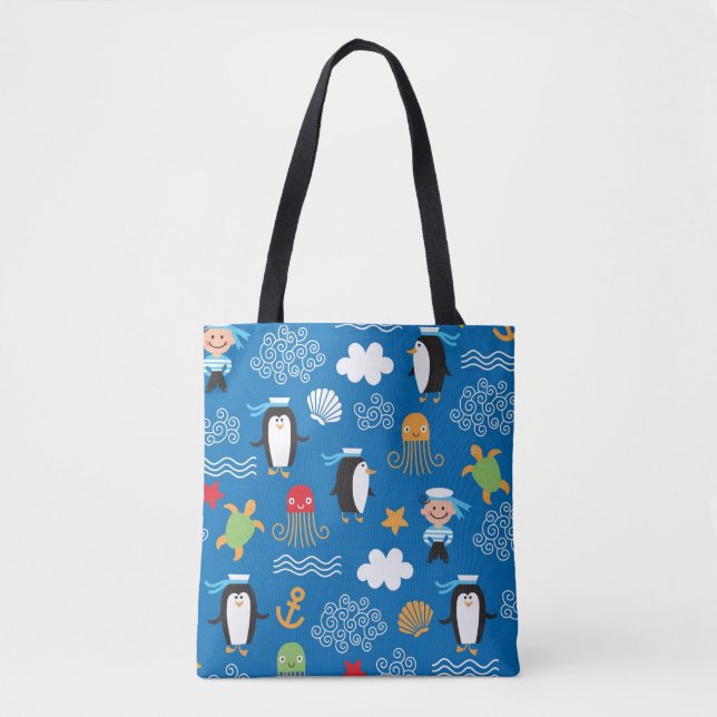 pattern with sea theme tote bag (Front)