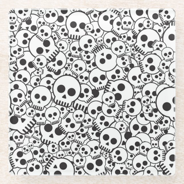 Pattern with skulls glass coaster (Front)