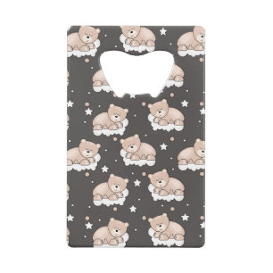 pattern with small bear sleeping credit card bottle opener