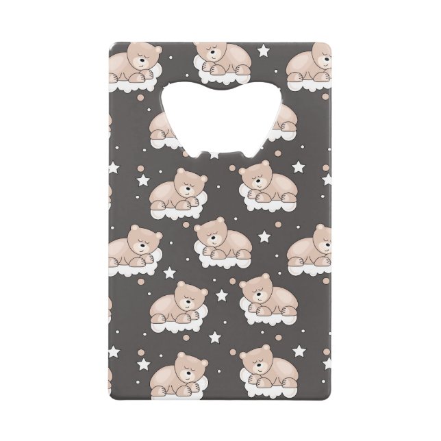 pattern with small bear sleeping credit card bottle opener (Front)