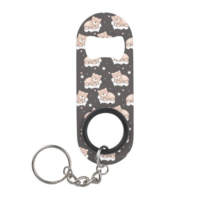 pattern with small bear sleeping keychain bottle opener (Front)