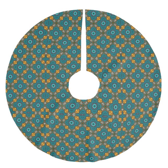 Pattern With teal,green, orange Brushed Polyester Tree Skirt (Front)