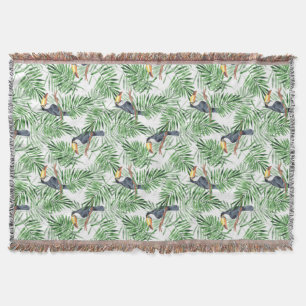 Pattern with toucan and green palm leaves throw blanket