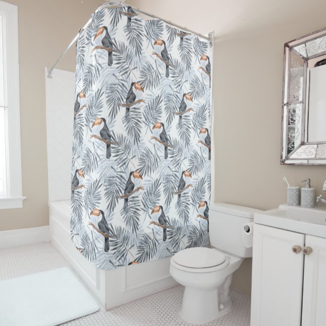 Pattern with toucan and grey palm leaves (In Situ)