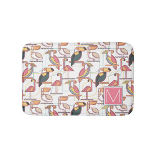Pattern With Tropical Birds Add Your Initial Bath Mat