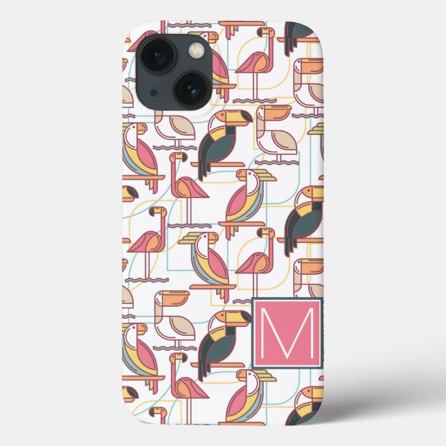 Pattern With Tropical Birds | Add Your Initial Case-Mate iPhone Case (Back)