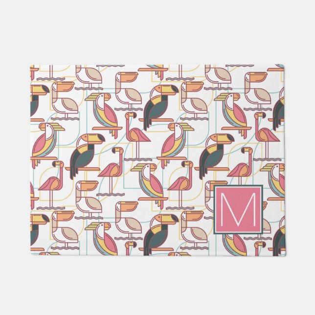 Pattern With Tropical Birds | Add Your Initial Doormat (Front)