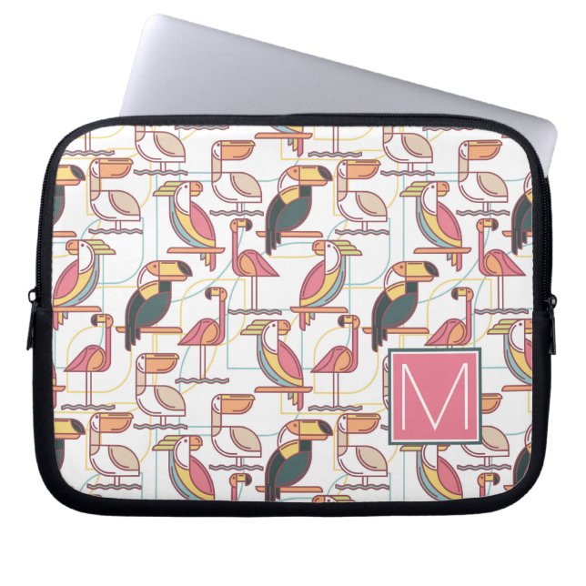 Pattern With Tropical Birds | Add Your Initial Laptop Sleeve (Front)