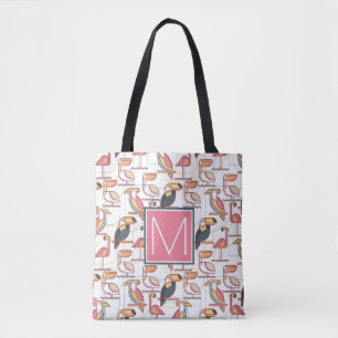 Pattern With Tropical Birds Add Your Initial Tote Bag