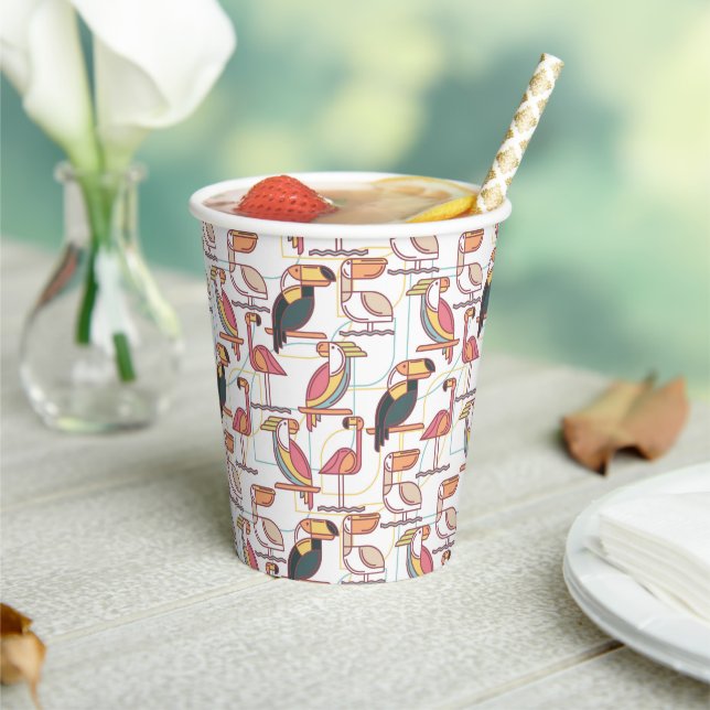 Pattern With Tropical Birds Paper Cups (Insitu)