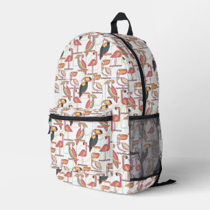 Pattern With Tropical Birds Printed Backpack