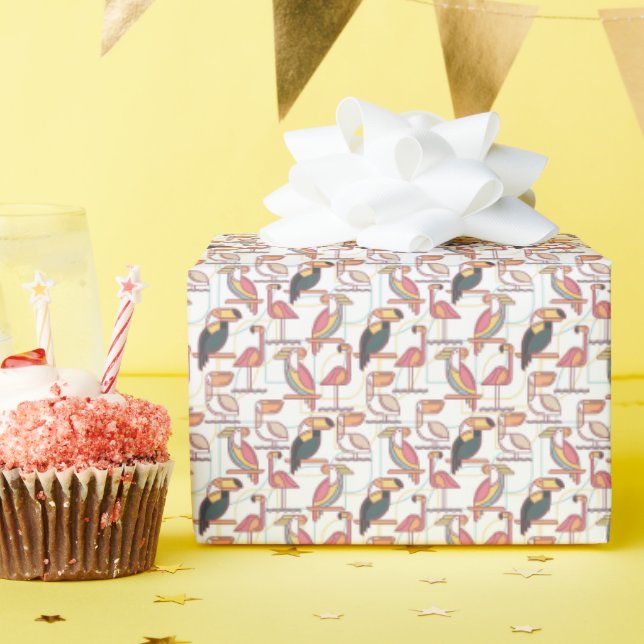 Pattern With Tropical Birds Wrapping Paper (Birthday Party)