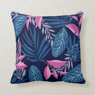 Pattern With Tropical Flora Blue And Pink Throw Pillow
