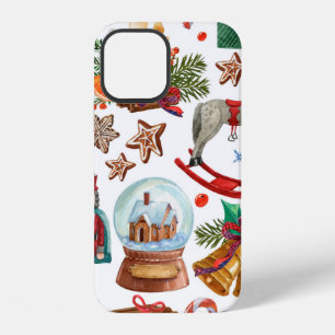 Pattern with Vintage Christmas ornaments, toy and  iPhone 12 Case