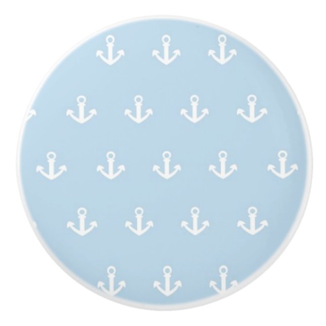 Pattern with white anchors on blue ceramic knob (Front)