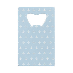 Pattern with white anchors on blue credit card bottle opener