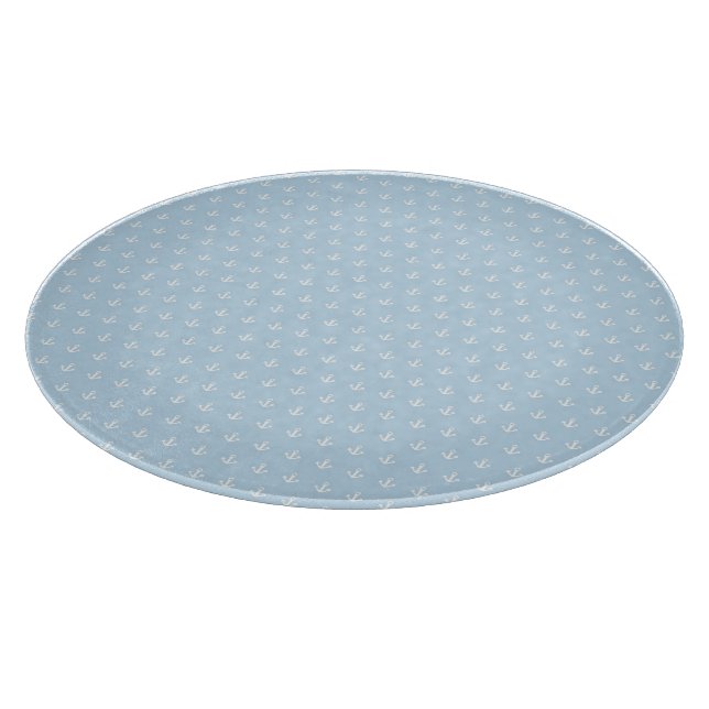 Pattern with white anchors on blue cutting board (Corner)