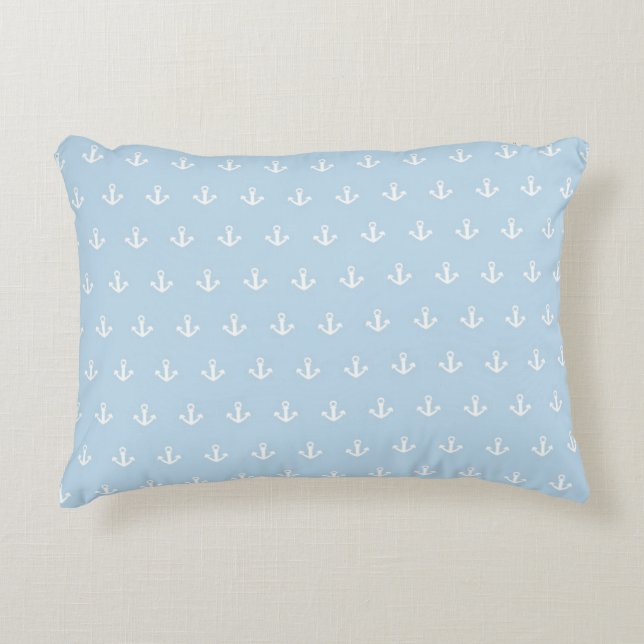 Pattern with white anchors on blue decorative pillow (Front)